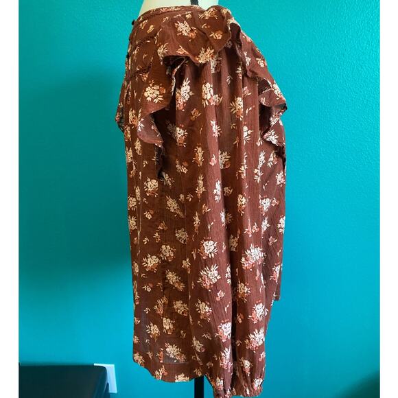 Madewell Ladder Trim Ruffle Front Homestead Brown Women's Blouse Small - Picture 3 of 8